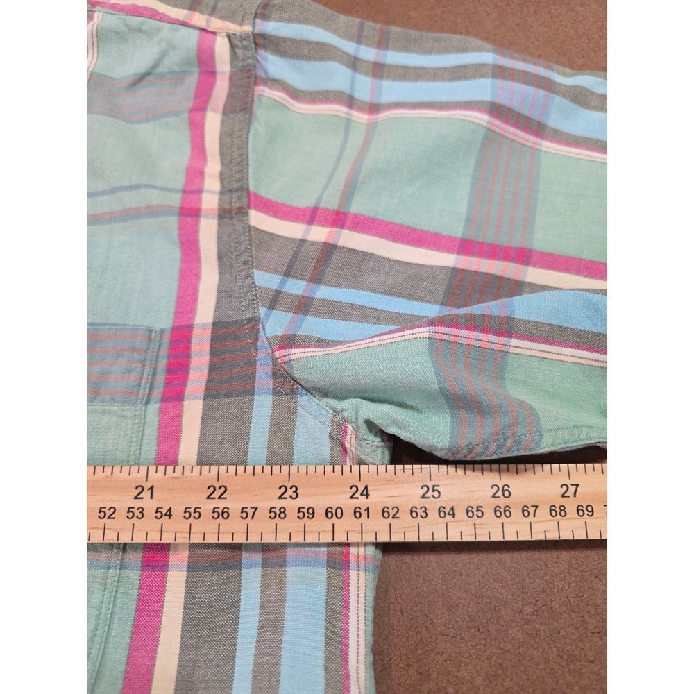 Dockers Mens Large Short Sleeve Plaid Button Down Shirt Cotton Teal Pink Blue - Picture 5 of 10